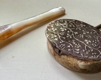 Antique MOP Cigarette Holder & Pocket Ashtray