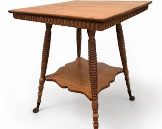 Turned Leg Lamp Table with Scalloped Edge bid #48