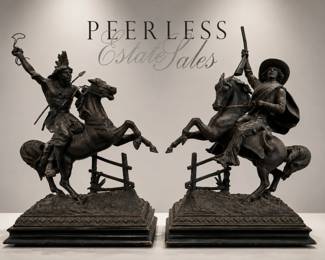 PR Bronzed Spelter Sculptures Pioneer & Native American bid #15