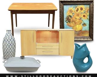 Concrete garden statues, planters, antique books, sterling silver, magic the gathering cards, Department 56, holiday items, and much more!