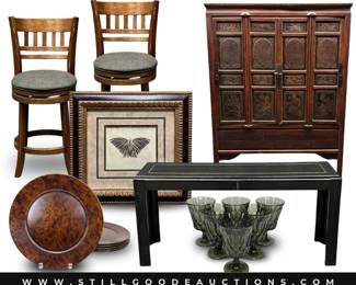 Kenneth Cole, Christopher Radko, Pioneer and Sony speakers, Harley Davidson, cornet instrument, Roper washing machine, original movie posters, quilts, rocker recliner, cross pens, antique furniture, floor lamps, and much more!