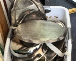 Serving trays in silver, brass, copper, china
