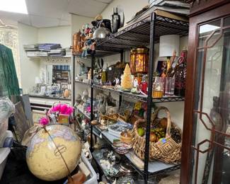 World Globes, wicker baskets, feather boas