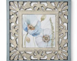 Collection of Decorative Home Decor Items including Watercolor Art, Crackle Glaze Ginger Jar, and Metallic Bookends