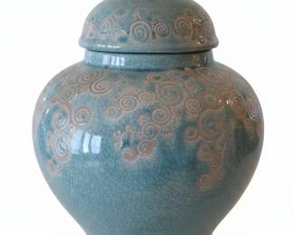 Collection of Decorative Home Decor Items including Watercolor Art, Crackle Glaze Ginger Jar, and Metallic Bookends fourth image