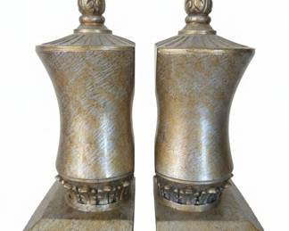 Collection of Decorative Home Decor Items including Watercolor Art, Crackle Glaze Ginger Jar, and Metallic Bookends fifth image