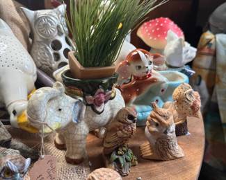 vintage planters, owls, ducks