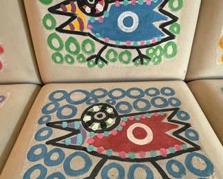 Vintage Wilkes Modular Sofa Group 3-seater, designed by Ray Wilkes for Herman Miller hand painted by acclaimed artist Reb Roberts 