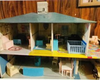 Doll house 1950's era with furniture