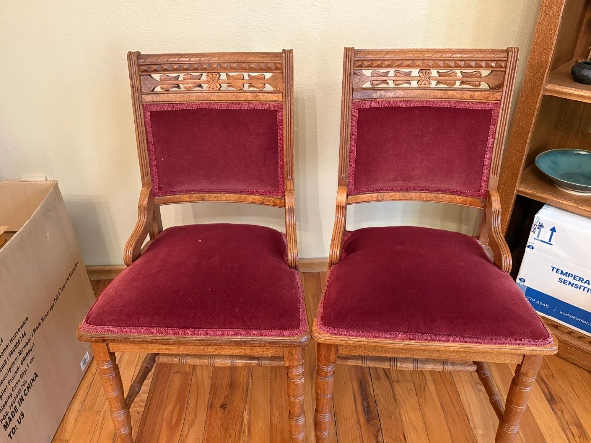 Late 19th Century Victorian Chairs with Maroon Velvet