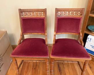 Late 19th Century Victorian Chairs with Maroon Velvet