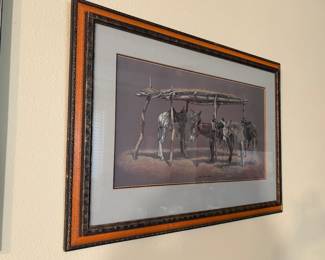 Vintage Wayne Baize Western Art Lithograph "Lazy Summer Days". Custom triple matted and heavy premium gallery frame.