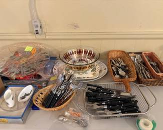 Various silver and serving platters