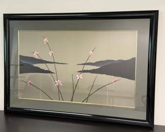 Minimalist Cherry Blossoms Against Island Background