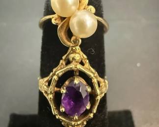 14K Amethyst and 14K Pearl Ring