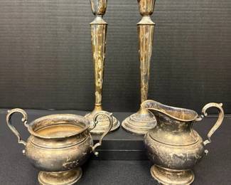 Fisher Sterling Cream Sugar, Lunt Sterling Candleholders
