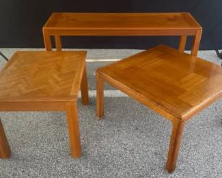 Matching Midcentury Wood Coffee Table Sofa Table, Midcentury Herringbone Wood End Table