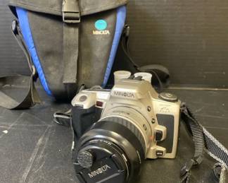 Sunpak Camera Tripod, Minolta Film Camera, Film Canisters, and Case