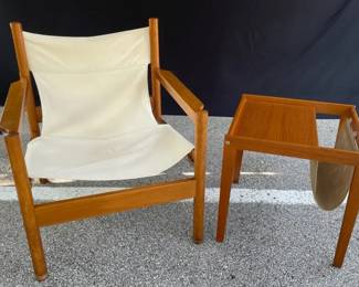 MCM Canvas Armchair MCM Side Table w Fabric Magazine Holder