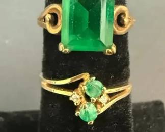 14K Diamond and Jadeite, 14K Green Glass