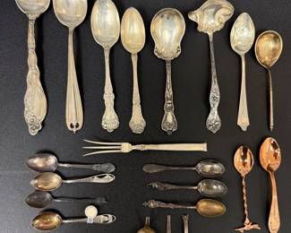 Assortment of Sterling Spoons, Fork and Copper Spoons