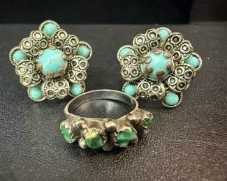 Vintage Filigree Flower Earrings, Vintage Native American Style Ring