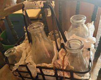 Milk Bottles w/Holder