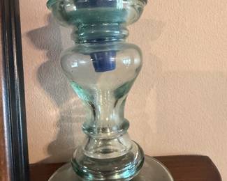 1 of 2 Sea Green Glass Candlesticks 