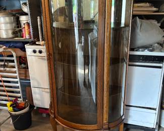 old curved glass china OAK no broken glass great shape 