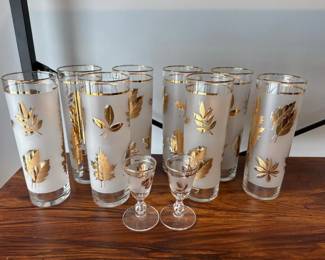 082 goldleaffrostedglasswareset