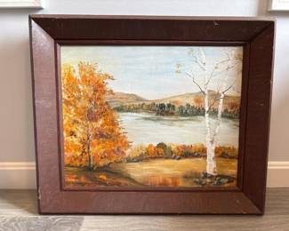 160 vintageframedautumnlandscapeoilpain