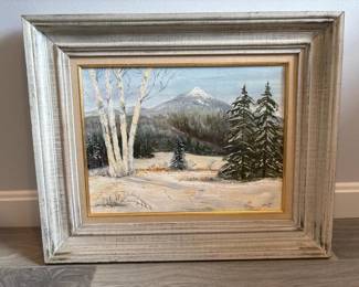 159 vintageframedwinterlandscapeoilpain