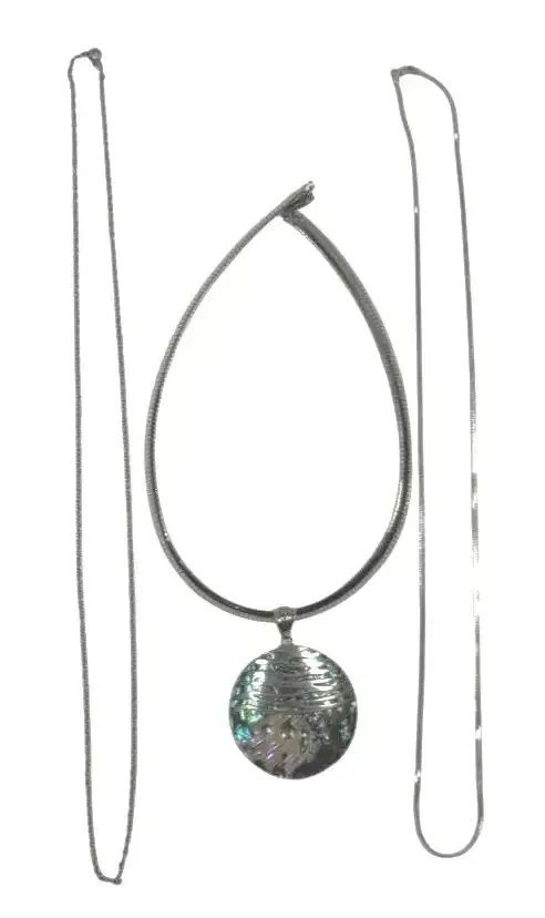 925 Sterling Silver Necklace Lot 2 Modern Pendant Necklaces Abalone Black Onyx Estate Jewelry