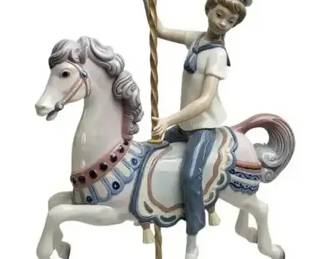 Lladro Boy on Carousel Horse Porcelain Figurine Floral Pole Spanish Collectible Decor Statue