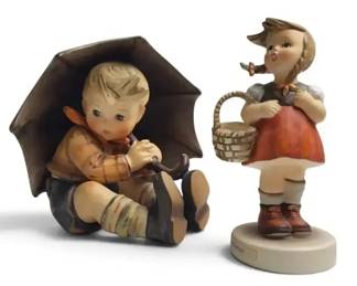 Goebel Hummel Figurines Umbrella Boy Little Shopper Set of 2 Hand Painted Collectibles