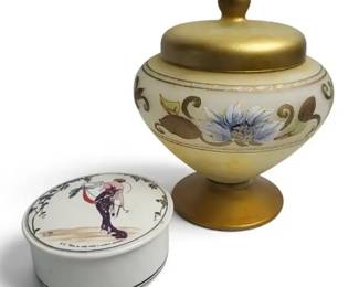 Villeroy Boch Trinket Box Hand Painted Lidded Pedestal Vase Decorative Porcelain Set