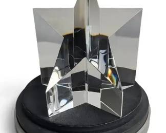 Signed Cut Crystal Glass Star Sculpture Paperweight Figurine Faceted Desk Art Display Decor