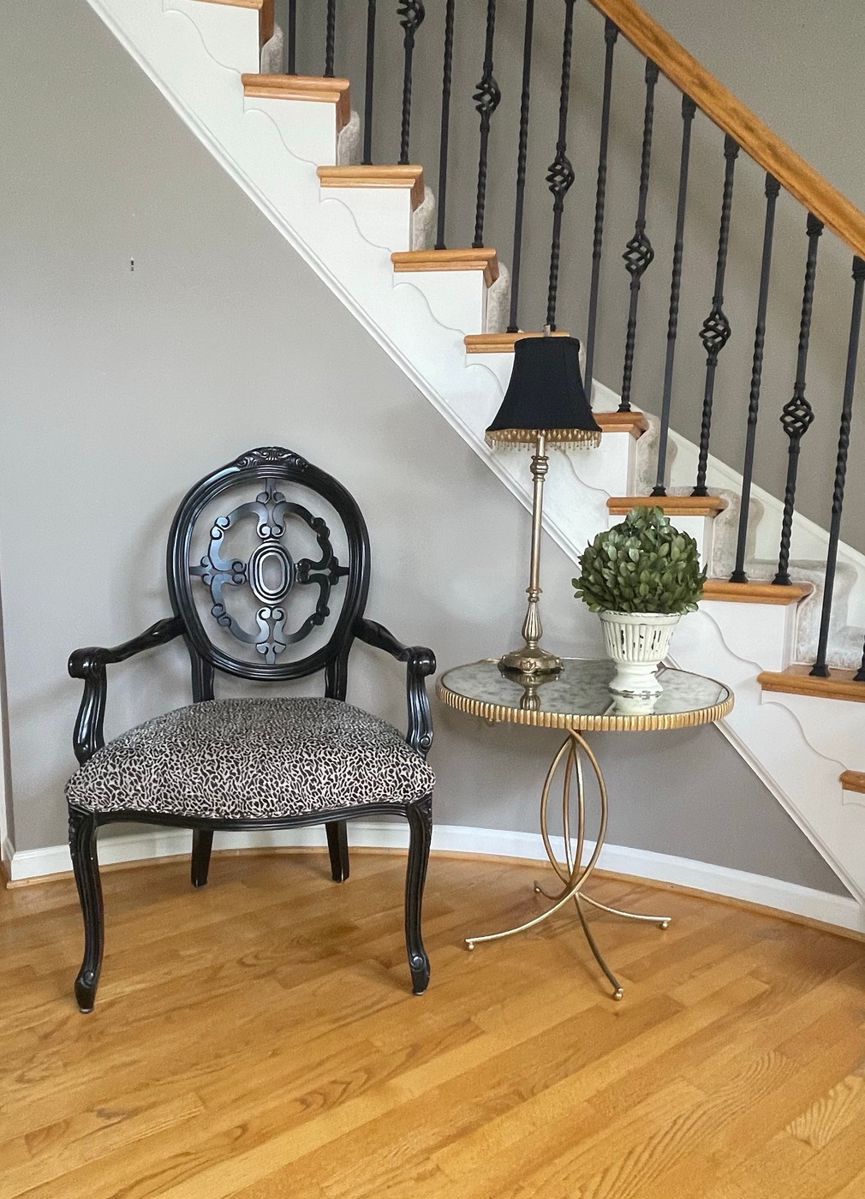 Oval Back Accent Chair and Mirrored Pedestal Table