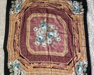 Vintage Floral Print Silk Square Scarf