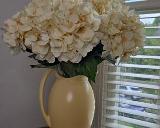 Artificial Hydrangea Arrangement in Yellow Pitcher