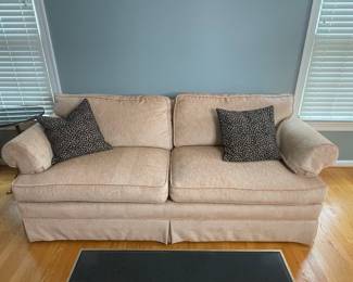 Beige Upholstered Roll Arm Sofa