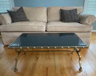 Frontgate Brass and Black Glass Coffee Table