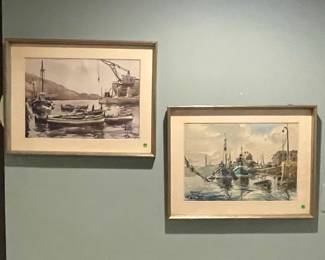 Pair of Maritime Watercolor Paintings by James Milton Sessions 