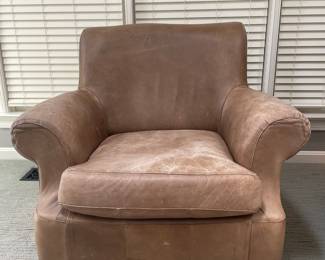 Distressed Leather Club Chair with Removable Cover 