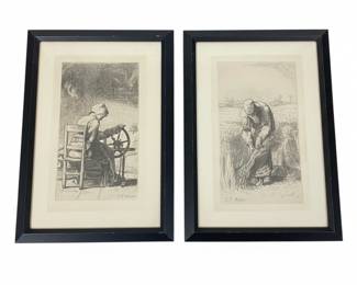 J.F. Millet Etchings: The Spinner and The Harvester 