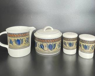 Mikasa Intaglio Arabella Creamer, Sugar Bowl, and Salt & Pepper Shakers