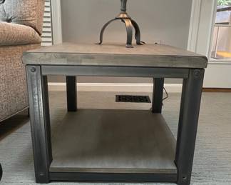 Industrial Style Two-Tier End Table with Metal Frame