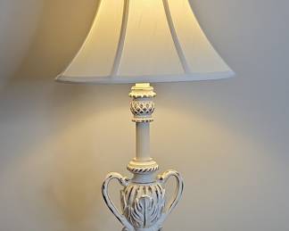 Distressed White Urn Table Lamp with Handles