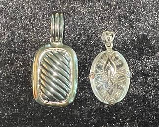 Cable Pendant and Floral Etched Oval Pendant