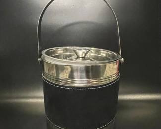Vintage Kraftware Black Leatherette Ice Bucket with Chrome Accents